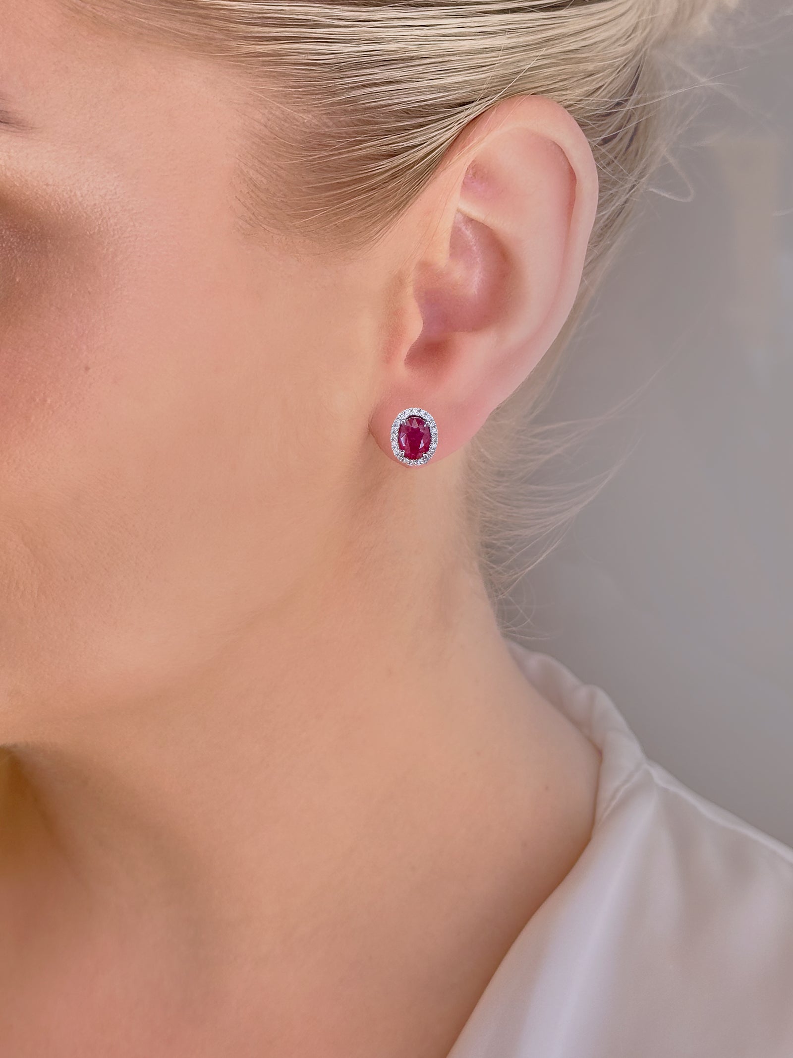 Oval Ruby Halo Studs