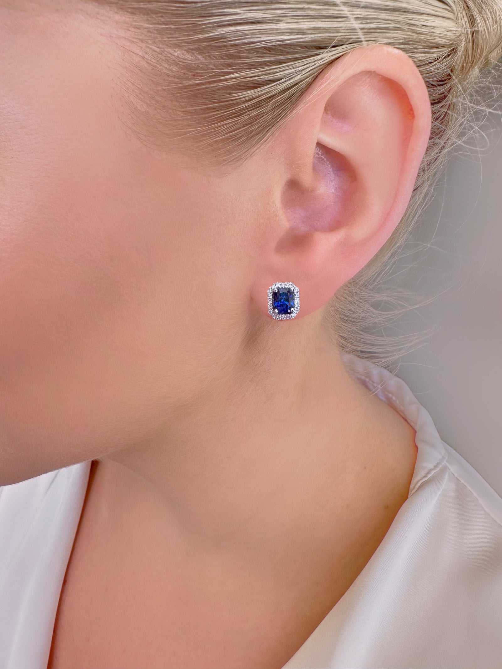 Dark Blue Sapphire & Diamond Studs
