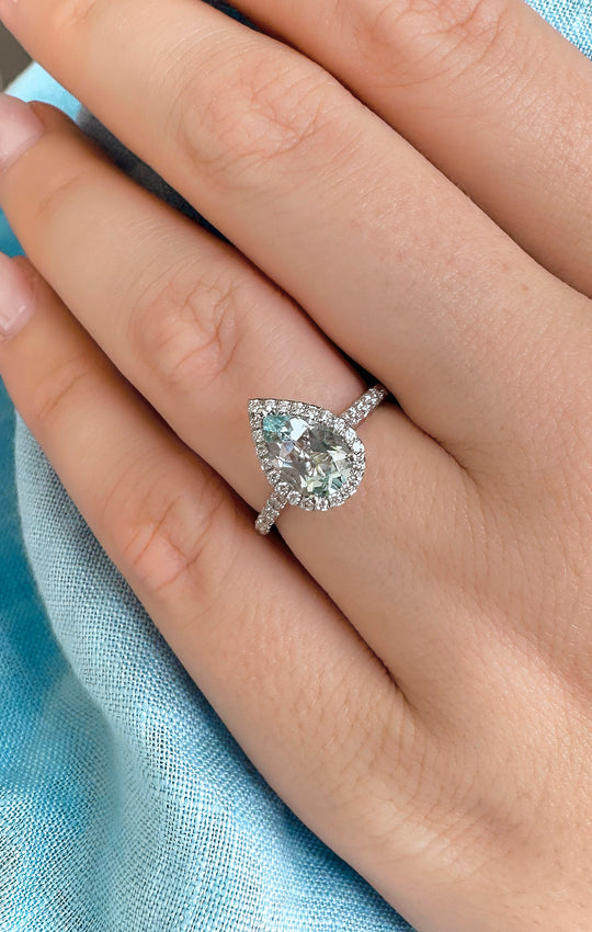 Aquamarine and Diamond Halo Ring