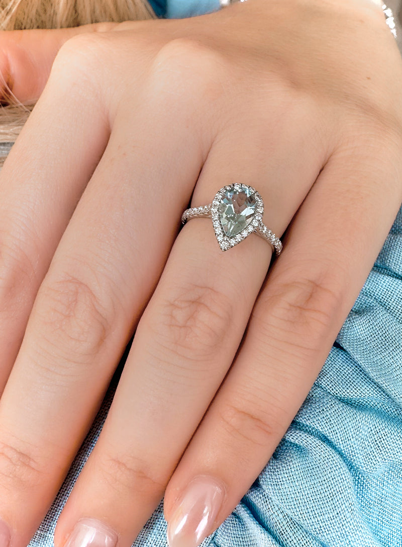 Aquamarine and Diamond Halo Ring
