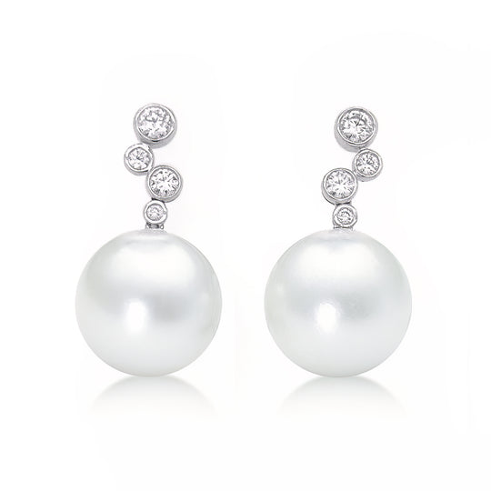 Pearl Drop Earrings with Brilliant Diamonds