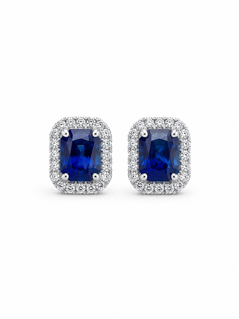 Dark Blue Sapphire & Diamond Studs