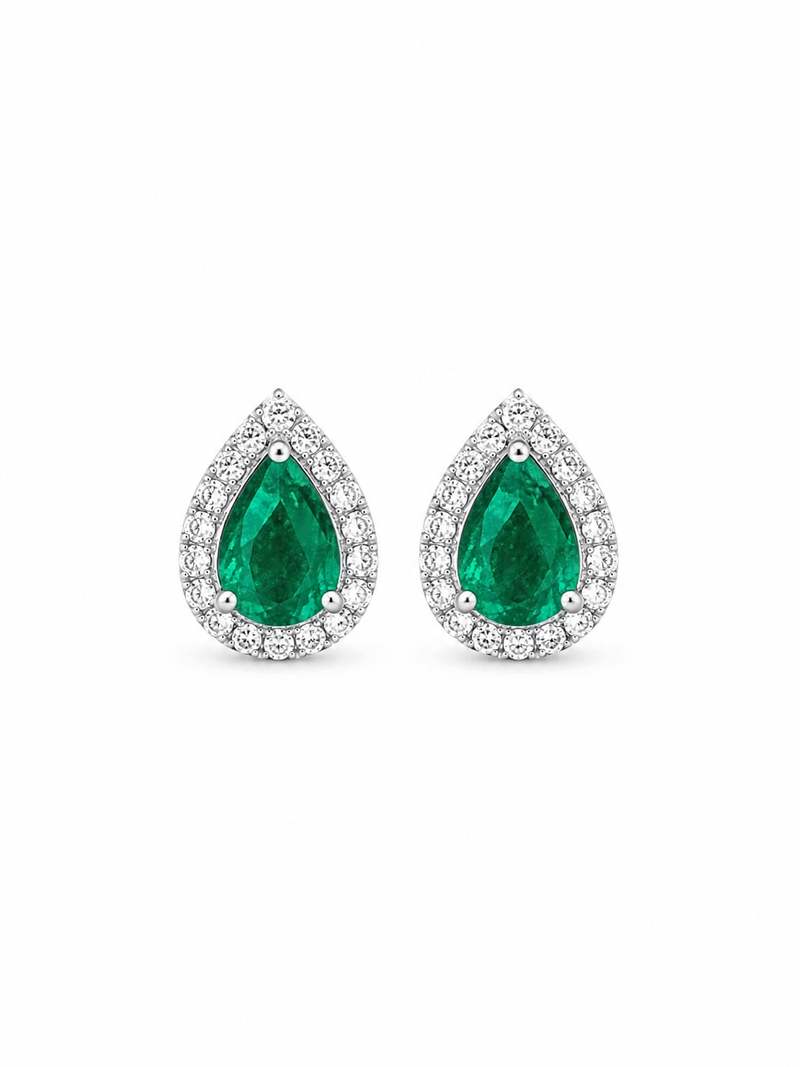 Emerald Halo Stud Earrings