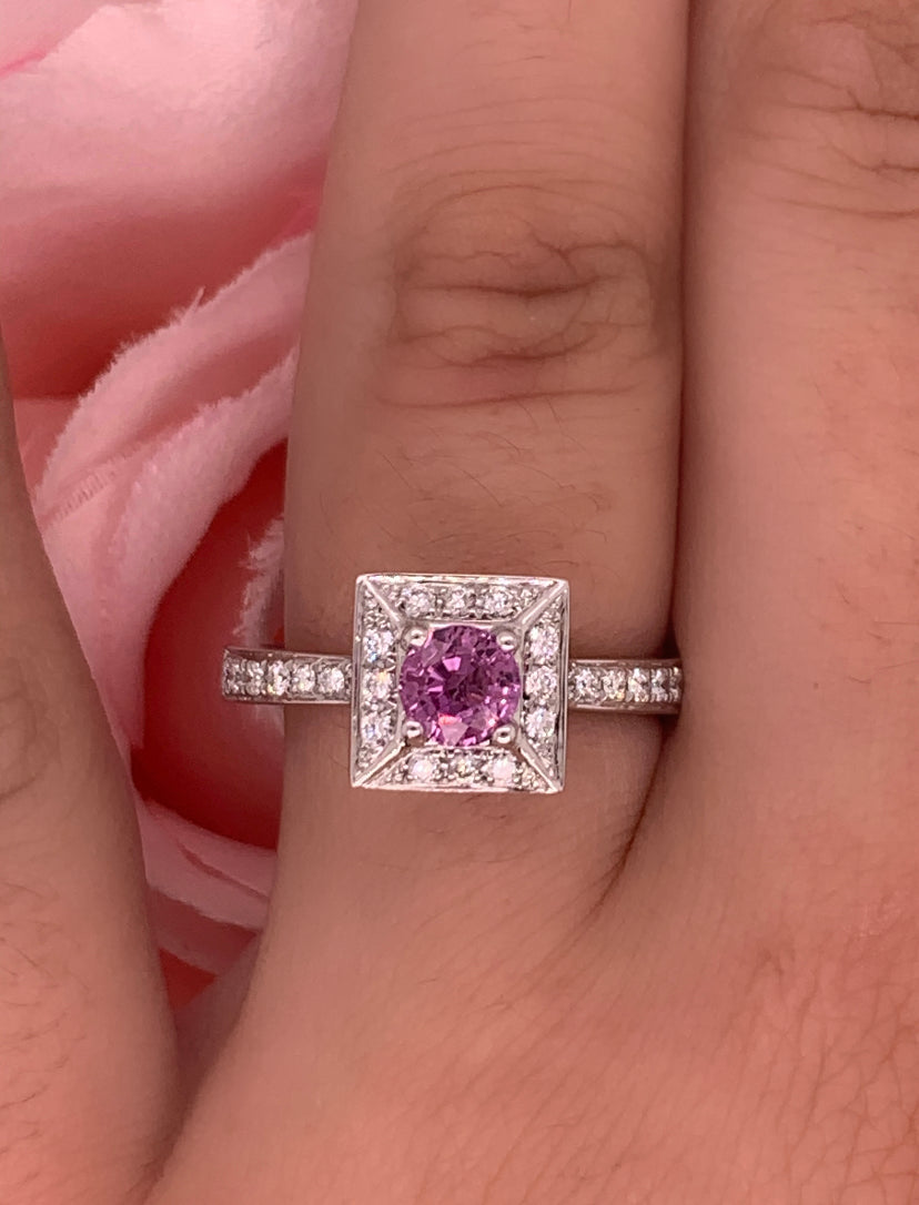 Pink Sapphire Halo and Band Ring