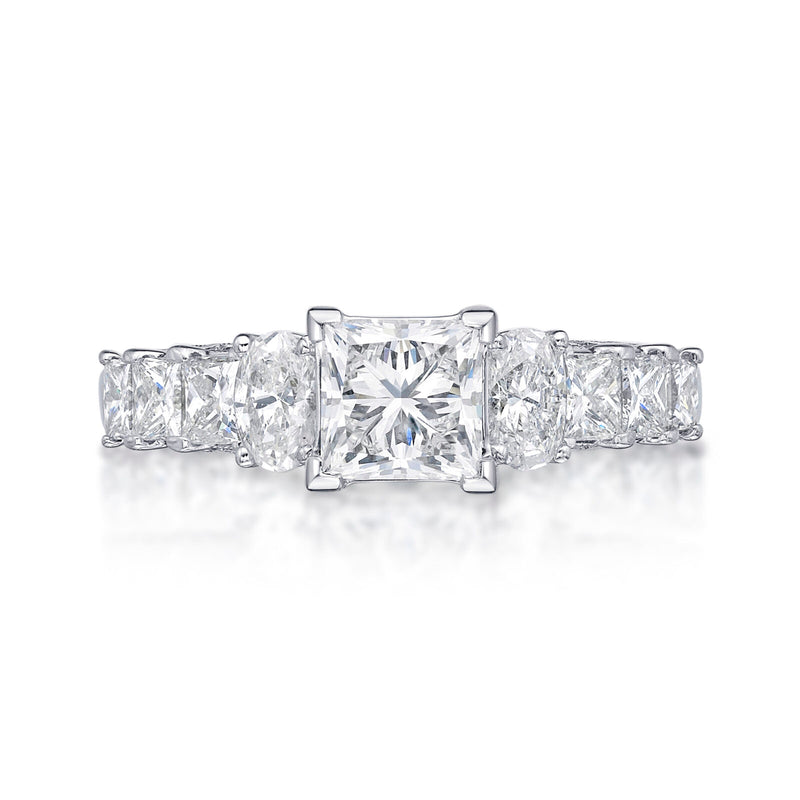 The Amelia princess cut engagement ring is a 18ct white gold ring featuring a princess cut diamond set in four claws