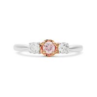 18ct Rose and White Gold Trilogy Certified Pink Argyle Diamond Engagement Ring Set in Four Claws