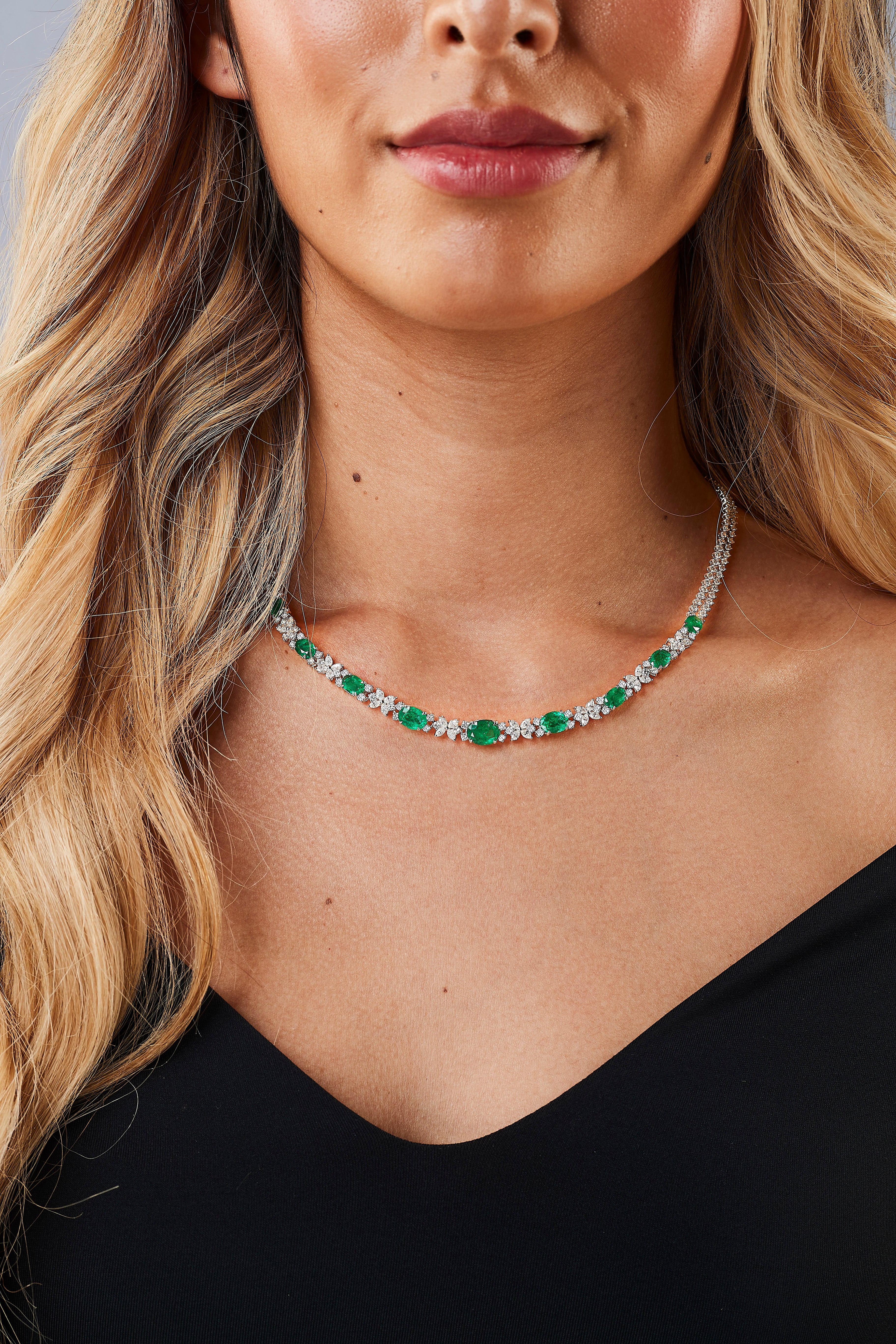 Emerald and White Sapphire Tennis Necklace – Designs By Gisela Clemens