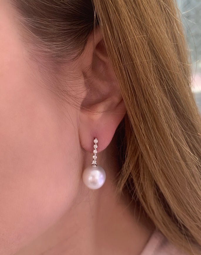 18ct White Gold Teardrop Freshwater Pearl & Diamond Drop Earrings - PDE2267  - Steven Stone