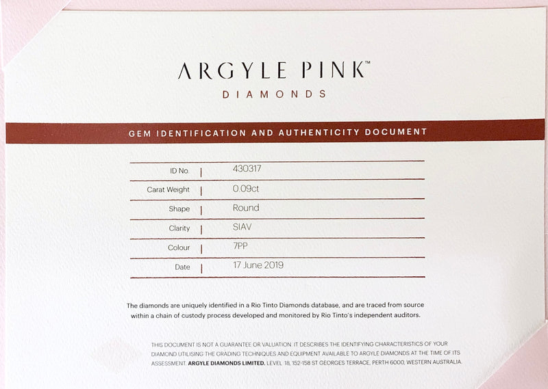 Argyle Certified Pink 0.09ct Round 7PP SIAV