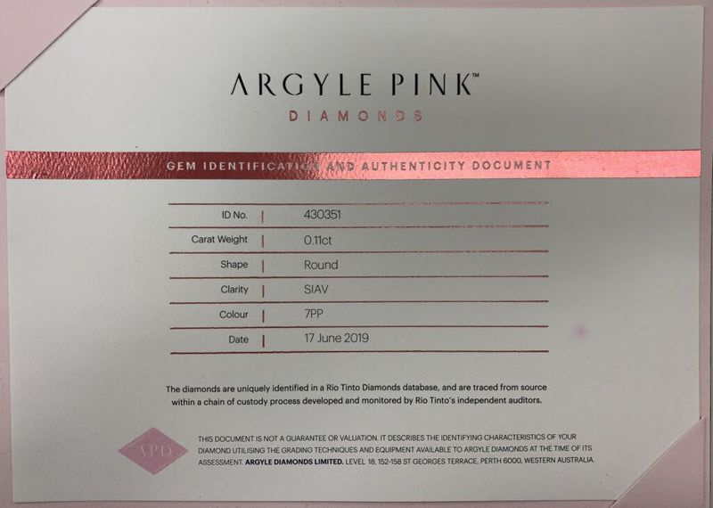 Pink Argyle Certified 0.11ct Round 7PP SIAV