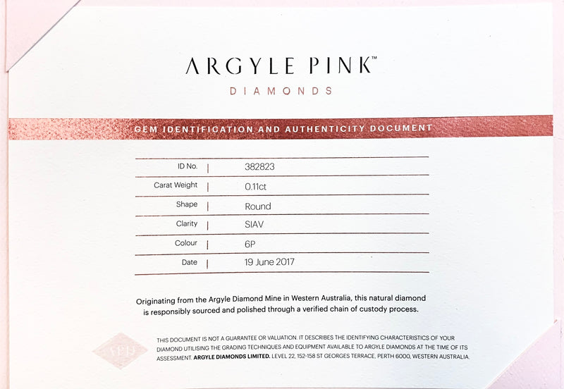 Argyle Certified Pink 0.11ct Round 6P SIAV
