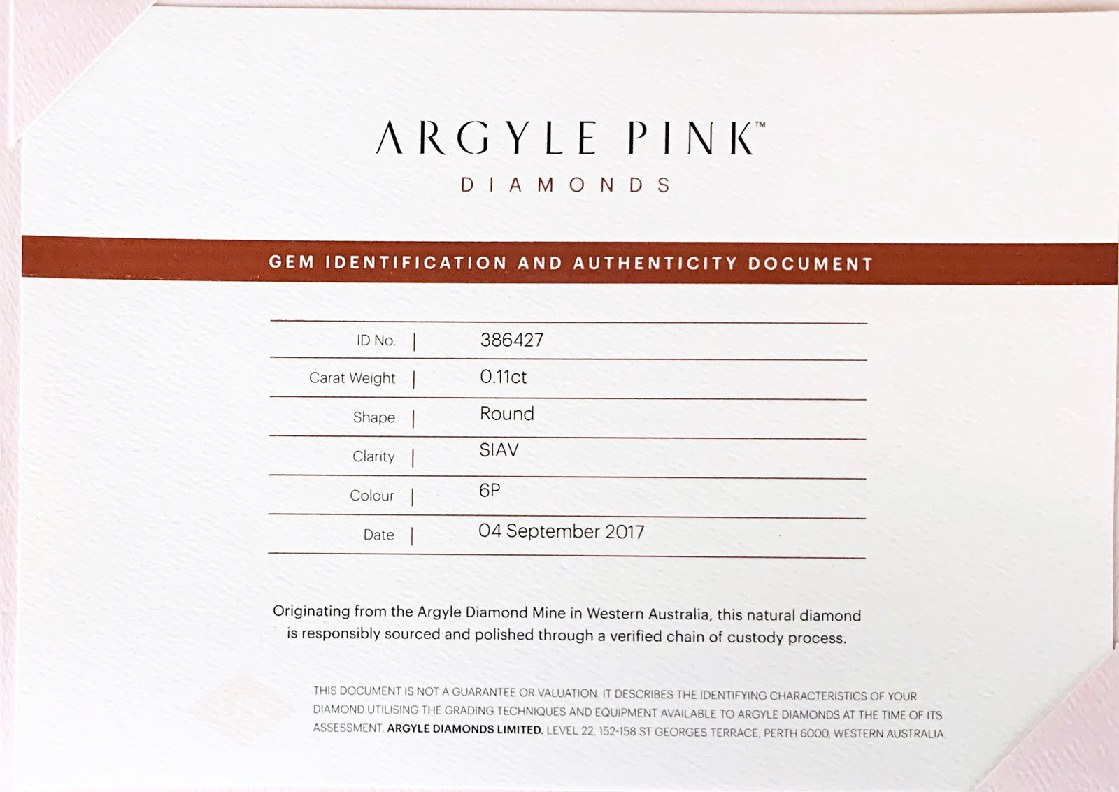Argyle Certified Pink 0.11ct Round 6P SIAV