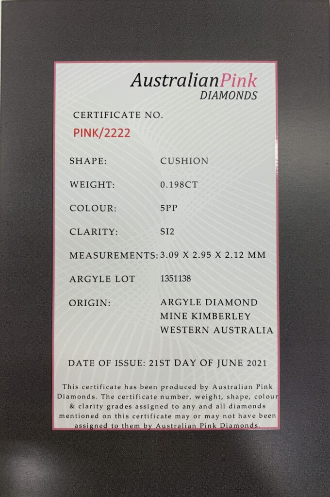 Argyle Certified Pink 0.198ct Cushion 5PP SI2