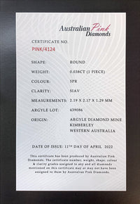 Argyle Certified Pink 0.038ct Round 5PR SIAV