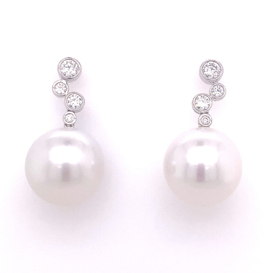 Pearl Drop Earrings with Brilliant Diamonds