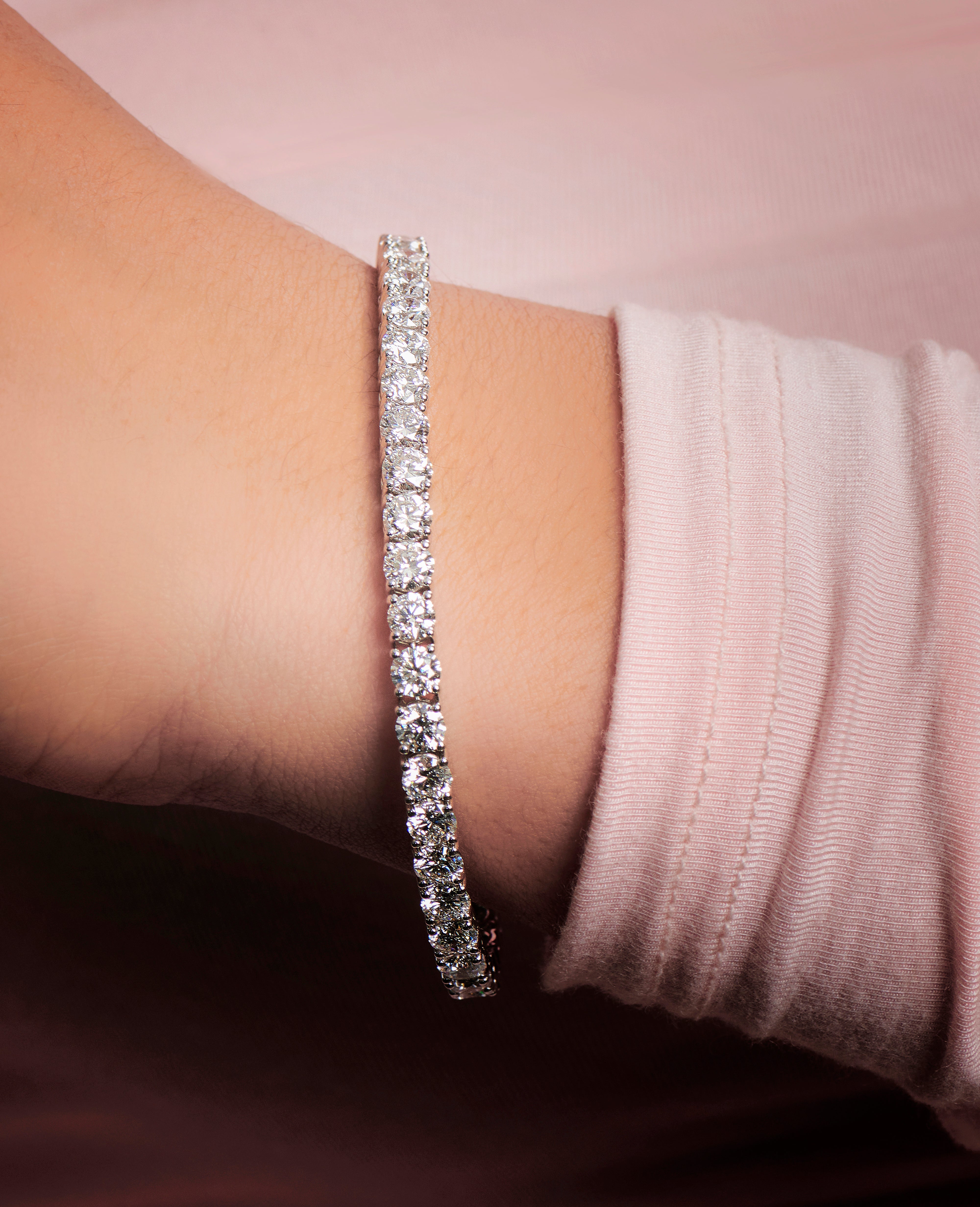 14K Rose Gold Three Prongs Lab Grown Diamond Tennis Bracelet (7 ct. tw) |  The Art Of Jewels