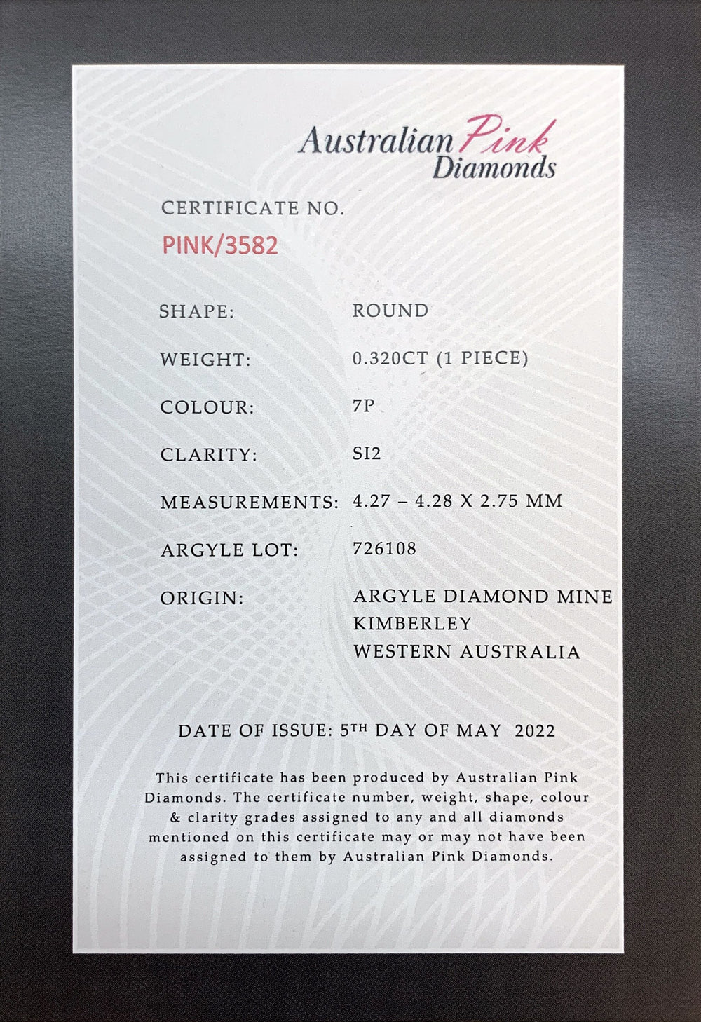 Argyle Certified Pink 0.32ct Round 7P SI2