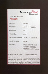 Argyle Certified Pink 4=0.06ct Round 5PP SIAV