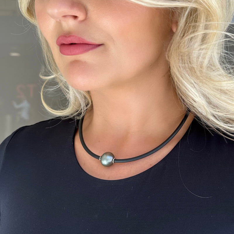 Sterling Silver & Tahitian Pearl Necklet