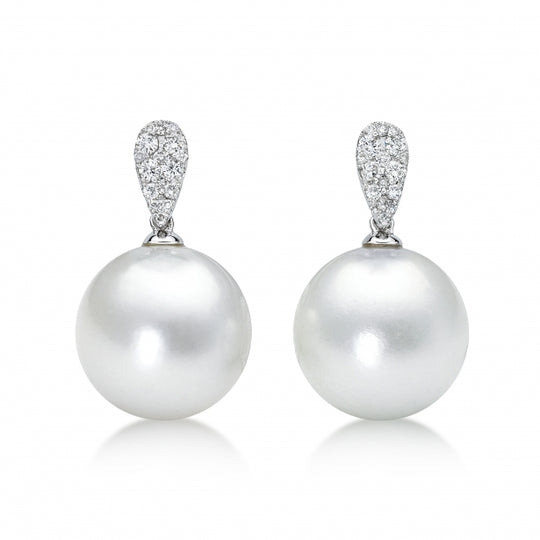 Pearl drop Earrings Brilliant Cut Diamonds