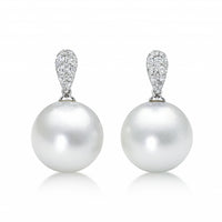 Pearl Drop Earrings Brilliant Cut Diamonds