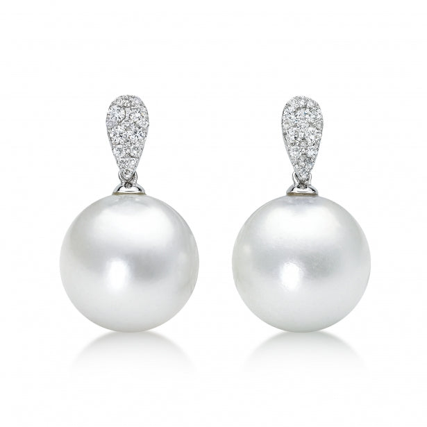 Pearl Drop Earrings Brilliant Cut Diamonds